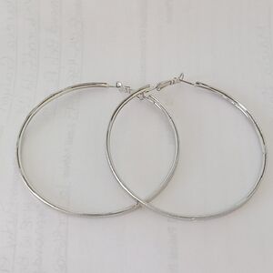 Silvertone 3" Large Hoop Earrings